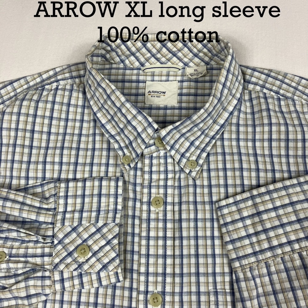 ➡️Arrow Men's Plaid Button-Down Shirt in Blue, Tan, White $4.99 shipping
